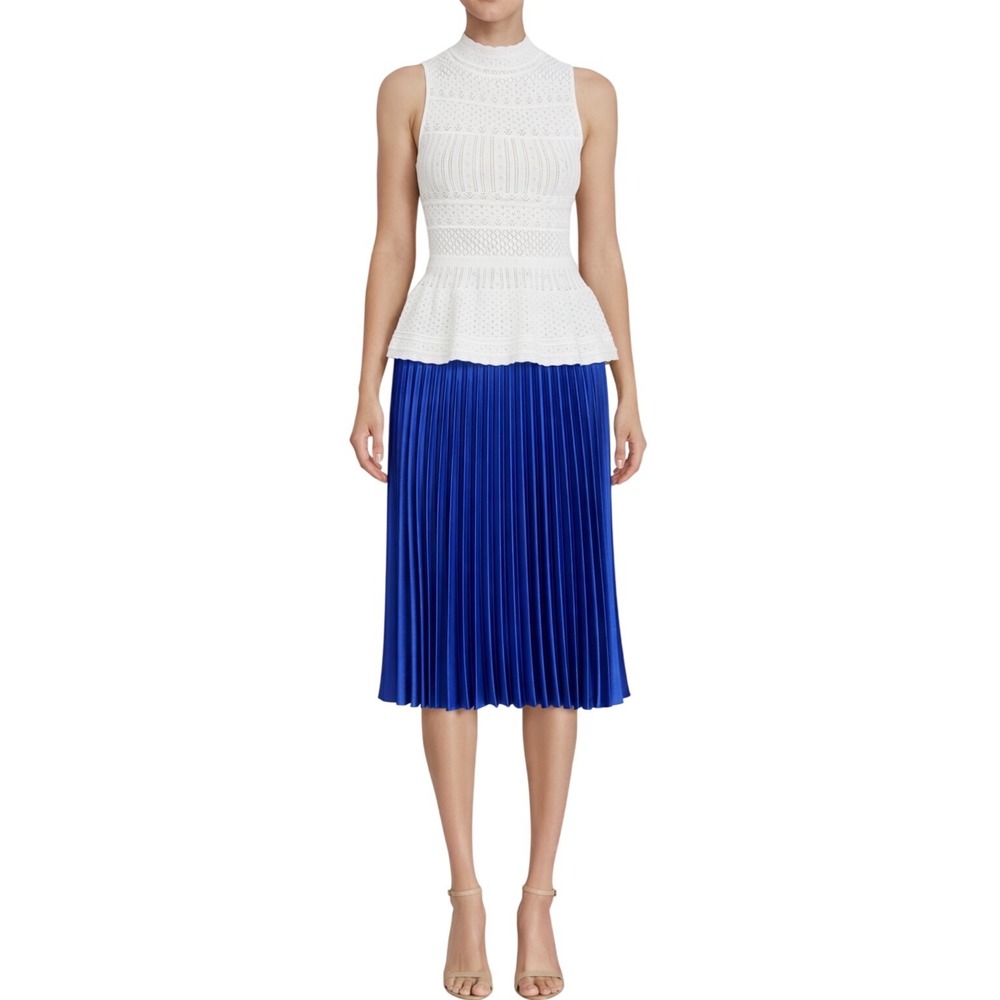 AREA‎ Stars Cobalt Pleated Midi Skirt Size L NWT Feminine Romantic Parisian